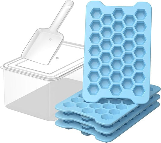 Mini Ice Cube Tray for Freezer: Small Plastic Ice Cubes Trays for Freezer with Box - Easy Release Stackable Mini Ice Cube Maker - Nugget Ice Trays for Freezer with Ice Container by FDDAI