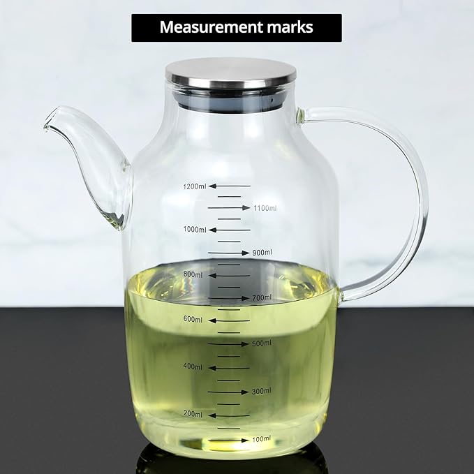 QWORK 1200ML/40Oz Large Glass Cooking Oil Bottle with Stainless Steel Lid, Oil & Vinegar Dispenser Bottle for Olive Oil, Vinegar, Soy Sauce, Kitchen No Drip Liquid Container - Image 7