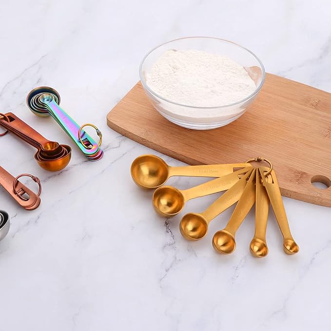 DOCBLACK 6PCS Measuring Spoons, Heavy Duty 18/8 Stainless Steel Measuring Spoons Cups Set, Set of 6 for Gift Measuring Dry and Liquid Ingredients - Orange Red