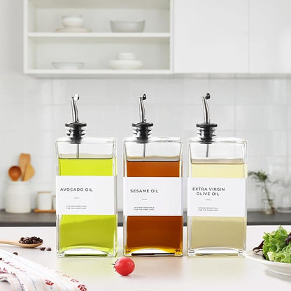Olive Oil Dispenser Bottle for Kitchen, 3 Pack Glass Oil and Vinegar Dispenser Set, Elegant Book Design, Durable, Leak-Proof, Easy-Pour Spouts, Perfect for Kitchen, Dining Table (17oz) - Image 6