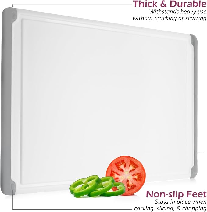 Large Cutting Boards for Kitchen - Dishwasher Safe Non-Slip Cutting Boards with Juice Grooves, Easy Grip Handles - Large and Thick Chopping Board (Grey) - Image 8