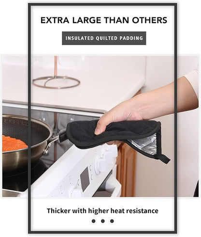Joyhalo 4 Pack Pot Holders - Heat Resistant Oven Hot Pads, Terry Cloth, Black - Image 4
