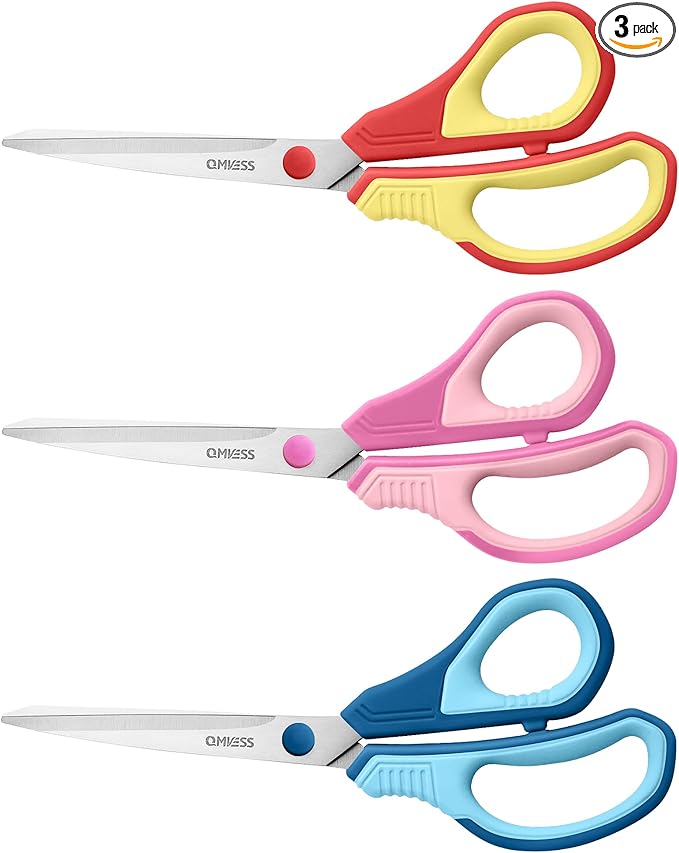 QMVESS 8.5" Scissors All Purpose 3 Pack, Ultra Sharp 2.5mm Thick Blade Scissors for Office, Professional Ergonomic Comfort Grip for Office School Home Fabric Sewing DIY Craft Cutting General Use
