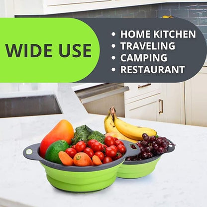 Green Round Silicone Collapsible Colander – Silicone Round Small Kitchen Strainers with Plastic Handles Foldable Kitchen Strainer Perfect for Draining Pasta Vegetable and Fruit - Image 7