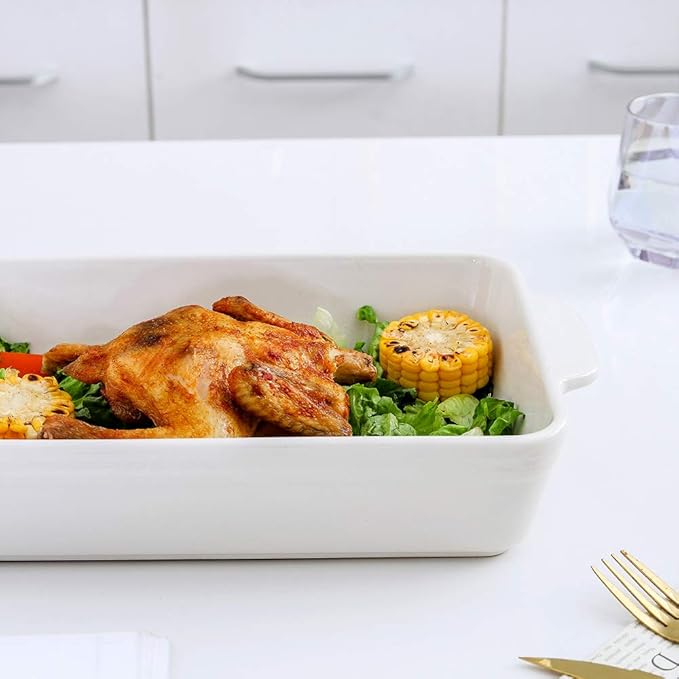 KOOV Bakeware Set, Ceramic Baking Dish Set, Rectangular Casserole Dish Set, lasagna Pan, Baking Pans Set for Cooking, Cake Dinner, Kitchen, 9 x 13 Inches, 3-Piece (Set of 3, White) - Image 7