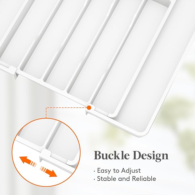 Lifewit Silverware Drawer Organizer, Expandable Utensil Tray for Kitchen, BPA Free Flatware and Cutlery Holder, Adjustable Plastic Storage for Spoons Forks Knives, 10.9"-17.5" x 13.7", White - Image 6