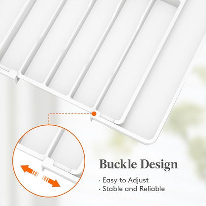 Lifewit Silverware Drawer Organizer, Expandable Utensil Tray for Kitchen, BPA Free Flatware and Cutlery Holder, Adjustable Plastic Storage for Spoons Forks Knives, 10.9"-17.5" x 13.7", White - Image 6