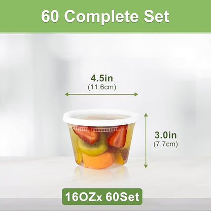 Dipoo 60 Sets (120-Piece) Deli Containers with Lids 16 oz, Leak-Proof & BPA Free Airtight Takeout Plastic Food Storage Containers for Soup, Freezer/Microwave/Dishwasher Safe - Image 2