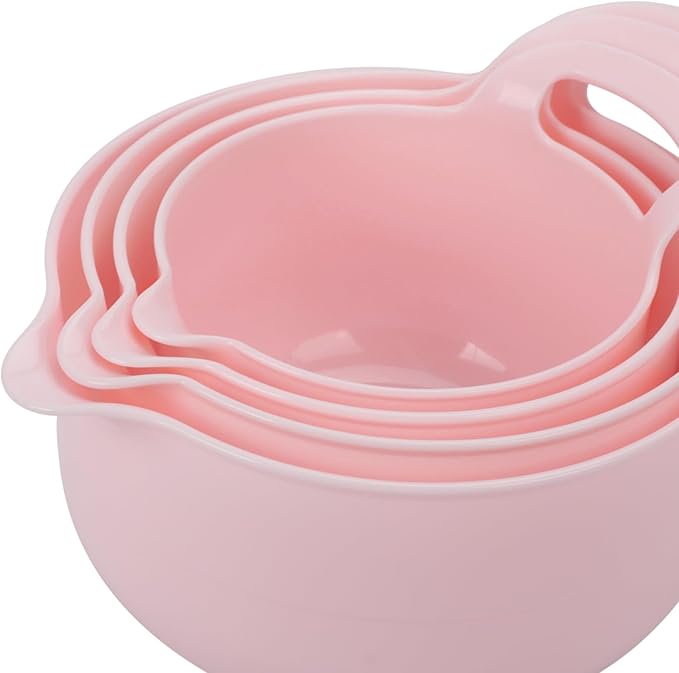 BoxedHome 4 Pack Nesting Mixing Bowl with Pour Spout and Handle, BPA free Microwave & Dishwasher Safe(Pink, 4 Pack with Handle) - Image 8