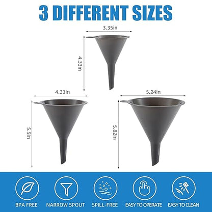 Plastic Kitchen Funnel Set of 3, Round Kitchen Funnels for Filling Bottles, Durable and Multifunctional Funnels for Filling Canning, Cooking, Lab or Car Oil (Gray) - Image 2