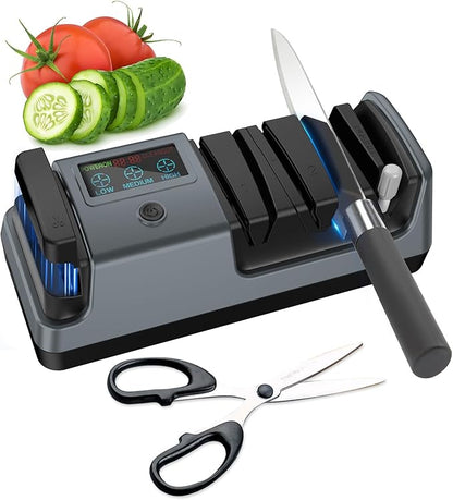 5-in-1 Electric Knife Sharpener for Kitchen Knives, 3-Stage Sharpener with 100% Diamond Abrasive, LCD Screen, Speed Adjustable, Knife Sharpener for All Kitchen Knives Quick Sharpening, Scissors by Abledn