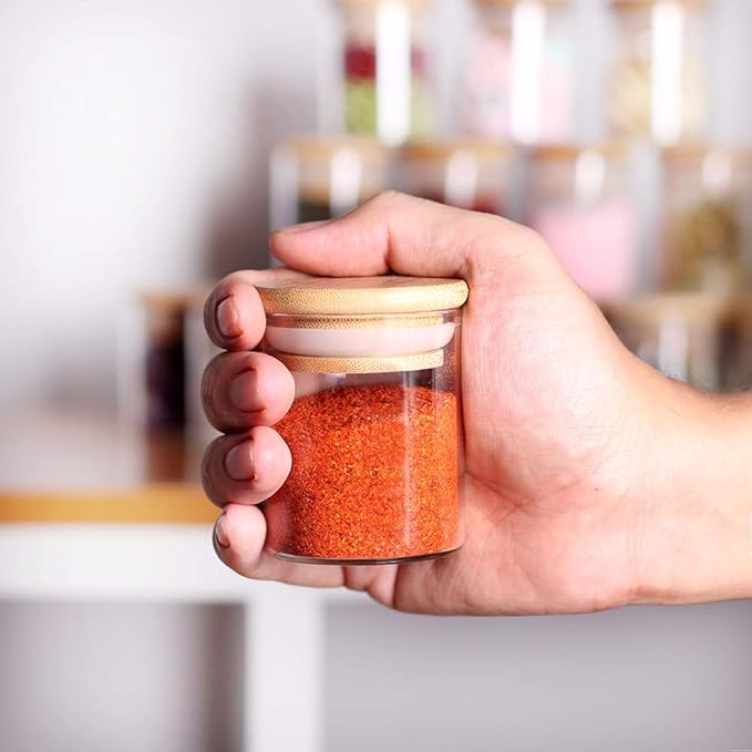 Tzerotone Spice Jar Set,2.5oz 20 Piece Glass Jar with Bamboo Airtight Lids and Labels, Mini Clear Food Storage Containers for pantry, kitchen canisters for Tea, Herbs, Sugar, Salt, Coffee - Image 5