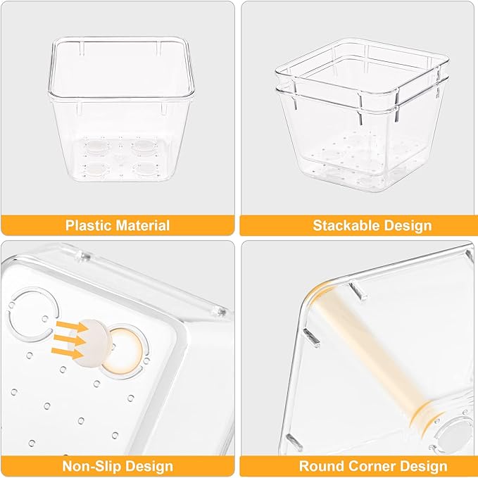 SMARTAKE 28 Piece Drawer Organizers with Non-Slip Silicone Pads, 4-Size Desk Drawer Organizer Trays Storage Tray for Makeup, Jewelries, Utensils in Bedroom Dresser, Office and Kitchen, Clear - Image 5