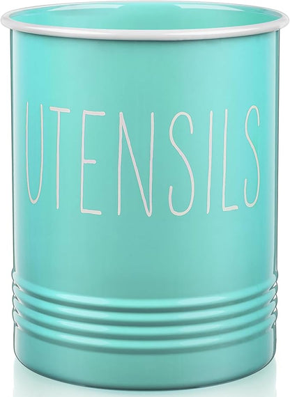 Bivvclaz Teal Kitchen Utensil Holder, 6.7" Utensil Holder for Kitchen Counter, Cooking Utensil Crock with Cork Bottom, Turquoise Decor and Accessories, Countertop Utensil Storage Caddy Organizer by Bivvclaz