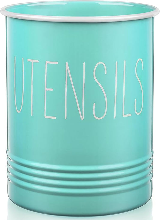 Bivvclaz Teal Kitchen Utensil Holder, 6.7" Utensil Holder for Kitchen Counter, Cooking Utensil Crock with Cork Bottom, Turquoise Decor and Accessories, Countertop Utensil Storage Caddy Organizer by Bivvclaz