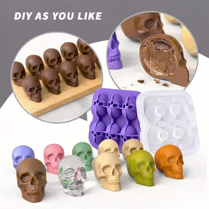 Skull Ice Cube Mold, 6-Cavity Silicone Ice Tray for Whiskey, Cocktails, and Beverages, Food-Grade Flexible Ice Maker for Halloween & Party Drinks, Easy Release & Dishwasher Safe (Purple)