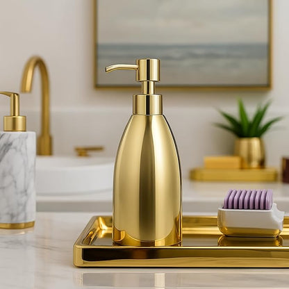 304 Stainless Steel Soap Dispenser 16oz Rust-Proof Liquid Soap Pump Bottle for Kitchen or Bathroom Countertop Hand Dish Lotion Leak-Proof (Polished Gold)