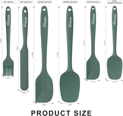 NileHome Silicone Spatula Set, 6 Pieces Food Grade Kitchen Utensils with Silicone Brush Heat Resistant Dishwasher Safe BPA-Free Rubber Spatula for Scraping, Baking, Cooking, Mixing-Green - Image 2