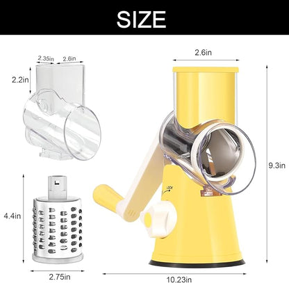 Cambom Rotary Cheese Grater Hand Crank Cheese Shredder for Fresh Cheese, Vegetable, Nuts,Non-slip Suction Base, Free Cleaning Brush Three Blades,Yellow - Image 6