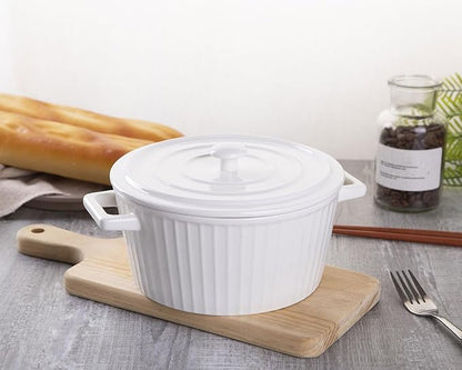 WHJY White Colorful Ceramic Casserole Dish with Lid，1 Quart Ceramic Casserole Pan for Bakeware Oven