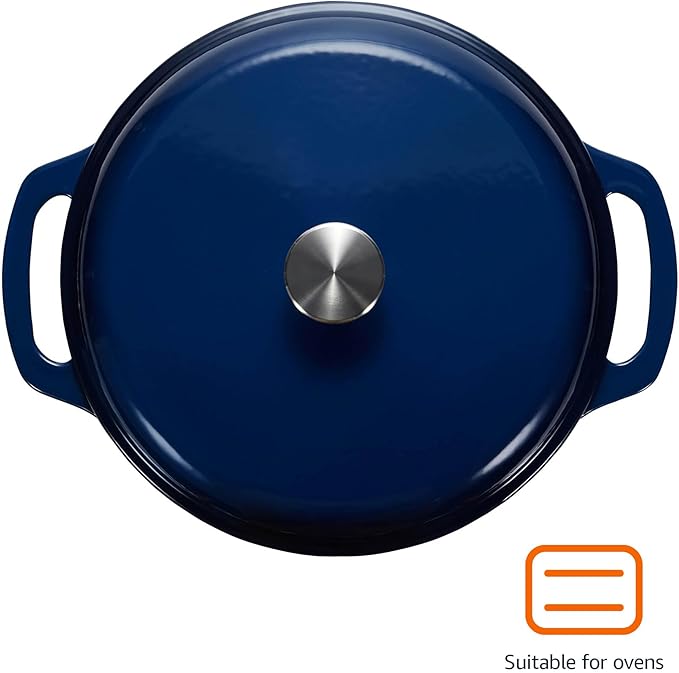 Amazon Basics Enameled Cast Iron Dutch Oven Pot with Lid, Dual Handles, Heavy-Duty, Oven Safe for Stews, Roasting, Baking, 6-Quart, Navy - Image 2