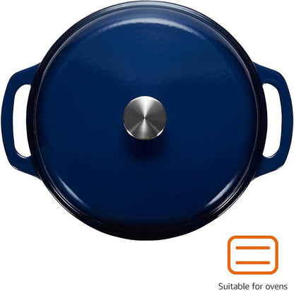 Amazon Basics Enameled Cast Iron Dutch Oven Pot with Lid, Dual Handles, Heavy-Duty, Oven Safe for Stews, Roasting, Baking, 6-Quart, Navy - Image 2
