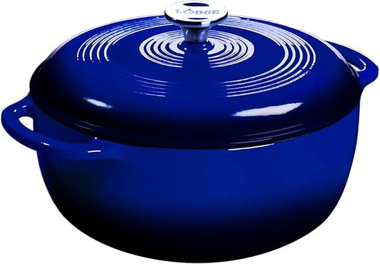 Lodge Essential Enamel Cast Iron Dutch Oven with Lid - Oven-Safe Enamel Cookware up to 500° F - Heat-Retaining Braising & Roasting Pot - Non-Toxic Cookware - 7.5 Quart, Indigo by Lodge
