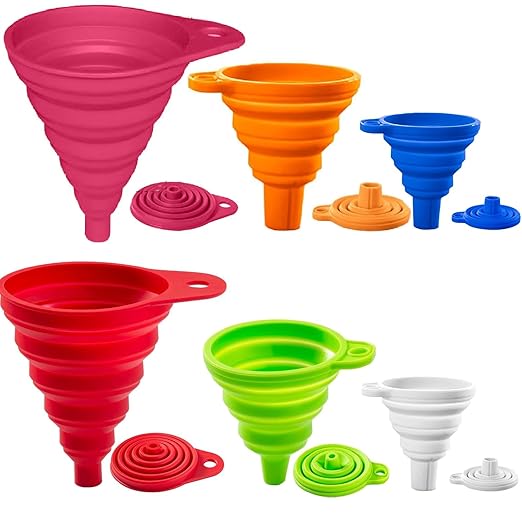 Kitchen Funnel Set of 6,Large Medium and Small,2025 Upgrade Silicone Kitchen Gadgets Accessories Food Grade Collapsible Funnels for Kitchen Use Filling Bottles Liquid Powder Transfer by Unknown