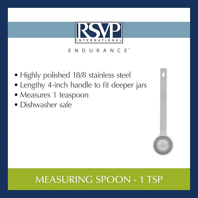 RSVP International Endurance Kitchen Collection Open Stock Measuring Spoon, Stainless Steel, Dishwasher Safe, 1-Teaspoon - Image 6