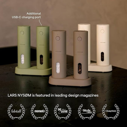 LARS NYSØM Electric Salt and Pepper Grinder Set, USB Rechargeable, Automatic Salt and Pepper Mills, Spice Shakers Refillable with LED Light, Adjustable Coarseness, Ceramic Grinder (Taupe Brown) - Image 5