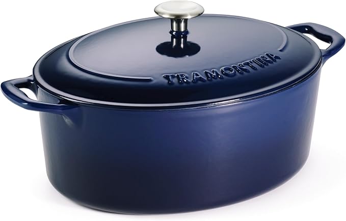 Tramontina Bestow Enameled Cast Iron Oval Dutch Oven Pot with Lid, Large 7-quart, Blue - Image 2