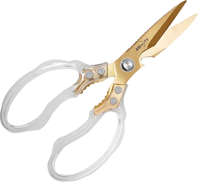 AWinjoy Heavy Duty Sharp Kitchen Scissors, Dishwasher Safe, Cooking Shears for Meat, Chicken, Fish, Poultry, Herb, Bread (Blade Gold) by AWinjoykitchenshears