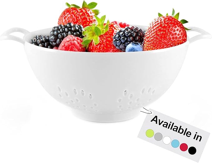 Meadow Lane 6-inch Small Colander, BPA-Free, Dishwasher Safe, Double Handles, Compact Food Strainer for Berries, Veggies and Pasta, 3-Cup Capacity, Smooth White - Image 2