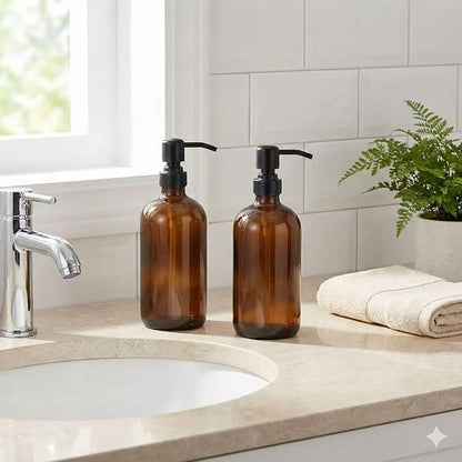 2 Pack Thick Amber Glass Pint Jar Soap Dispenser with Matte Black Stainless Steel Pump, 16ounce Boston Round Bottles Dispenser with Rustproof Pump for Essential Oil, Lotion Soap - Image 7