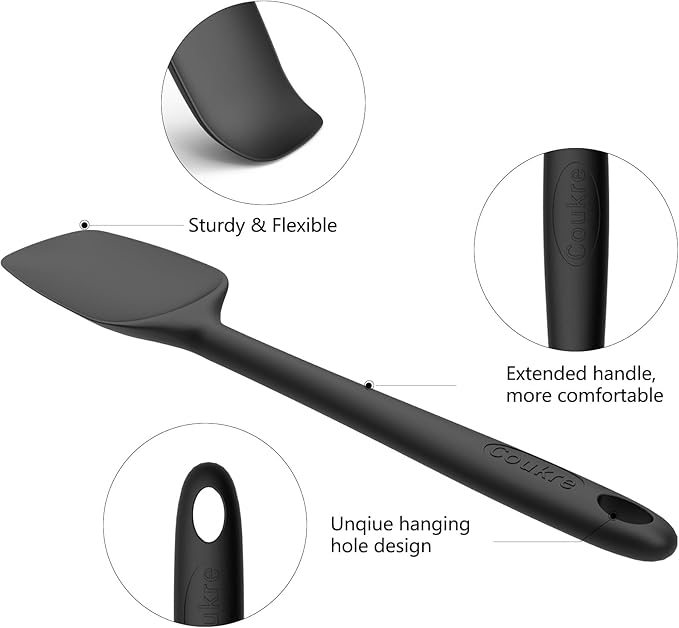 Coukre Silicone Spatula Set of 5,High Temperature Resistant, Food Grade Silicone, Dishwasher Safe, for Baking, Cooking (Pure Dark Green) - Image 3