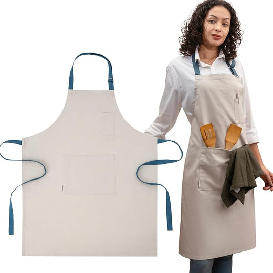 Cotton Canvas Apron for Women & Men – Adjustable Neck Strap & Waist Ties with Pockets