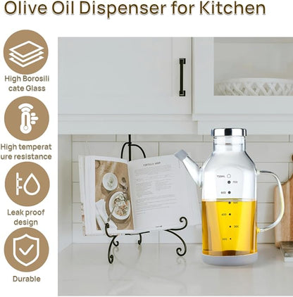 High Borosilicate Glass Oil Bottle-Olive Oil Dispenser for Kitchen-Soy Sauce and Vinegar Dispenser Bottle- Cooking Container Cruet-Oil Dispensing Bottles(Transparent, Large/750ml)