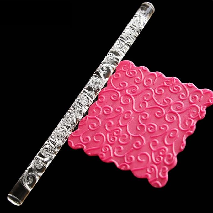 Acrylic Rolling Pin with 28 Patterns, Lightweight 6.3x0.4 Inch Textured Design for Cookie Dough and Pastry (#18)