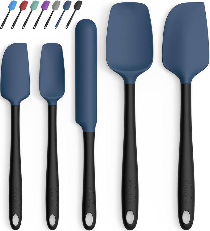 Coukre Silicone Spatula Set of 5,High Temperature Resistant, Food Grade Silicone, Dishwasher Safe, for Baking, Cooking (Dark Blue Black) by Coukre