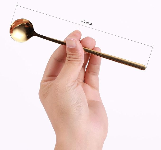 4 PCS 6.7 Inches Coffee/ Tea Spoons Long Handle, Gold, Ice Tea, Espresso Stainless Steel Long Spoons for Stirring - Image 2