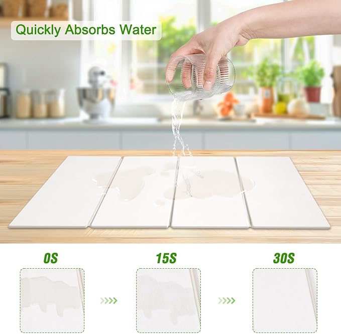 Large Dish Drying Mat for Kitchen Counter,24"×16"Fast Dry Pad Absorbent Countertop Mat, Heat-resistant Mat,Diatomaceous Earth Mats,White - Image 6