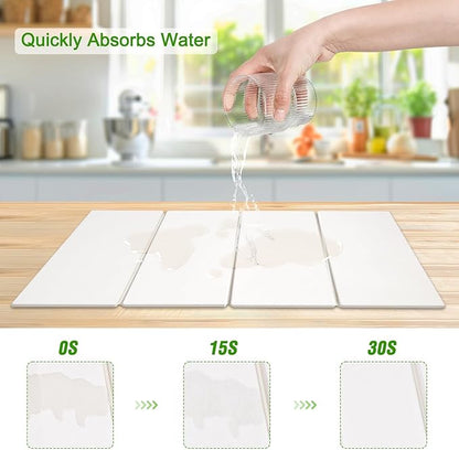 Large Dish Drying Mat for Kitchen Counter,24"×16"Fast Dry Pad Absorbent Countertop Mat, Heat-resistant Mat,Diatomaceous Earth Mats,White - Image 6