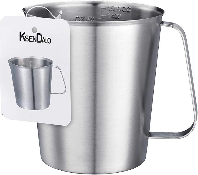 48Oz/6Cup Stainless Steel Pitcher (SUS304), 1.50 Liter Metal Container for Water, Milk, Liquid with Handle with Engraved Markings, Silver by KSENDALO