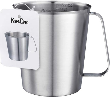 48Oz/6Cup Stainless Steel Pitcher (SUS304), 1.50 Liter Metal Container for Water, Milk, Liquid with Handle with Engraved Markings, Silver by KSENDALO