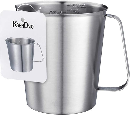 48Oz/6Cup Stainless Steel Pitcher (SUS304), 1.50 Liter Metal Container for Water, Milk, Liquid with Handle with Engraved Markings, Silver by KSENDALO