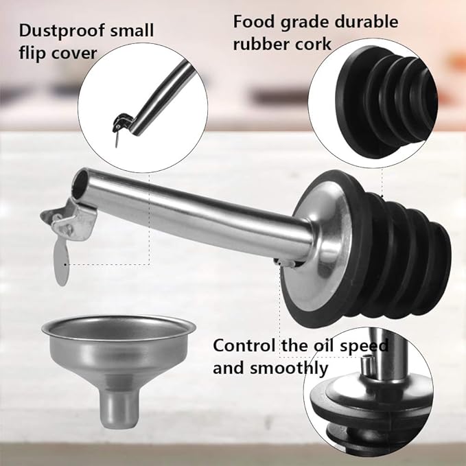 WERTIOO 17 OZ Olive Oil Dispenser Bottle, 4 Pack Glass Oil and Vinegar Dispenser Set Container with 6 pcs Stainless Steel Pour Spouts Funnel & Pen and Tag for Kitchen - Image 4