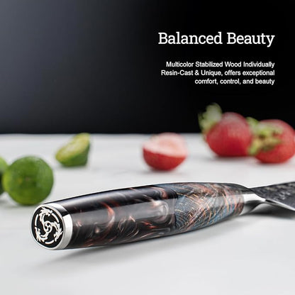 5.5'' Japanese Utility Knife with VG10 Core, Handcrafted 67-Layer Damascus Chef Knife with Ergonomic Handle, Full Tang Multi-Purpose Petty Knives with Luxury Gift Box, Cooking Gifts for Men