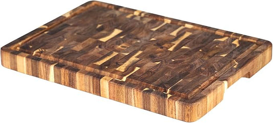 Utoplike Acacia Cutting Board 17 x 12 IN, Wood End Grain Chopping Board with Single-side Juice Groove and Handles, Reversible Butcher Block for Meat, Vegetables, 1.38"Th