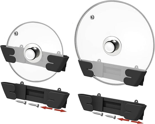 Adjustable Universal Pot Lid Holder Organizer - Upgraded Patented Pan Lids Organizers Inside Cabinet Door Wall Mount Pots Top Rack for Kitchen Cupboard Fit 6" to 13" (4Pack-Black) by Unknown
