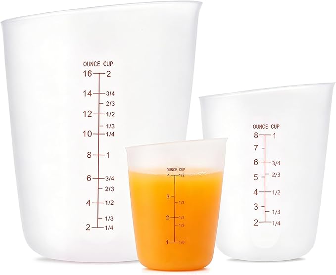 3 PCS Silicone Flexible Measuring Cups,Melting Cups for Epoxy Resin,Butter,Chocolate and More,2 Cup&1 Cup&1/2 Cup,Squeeze and Pour Silicone Measuring Cup with Marking Ounce/ML